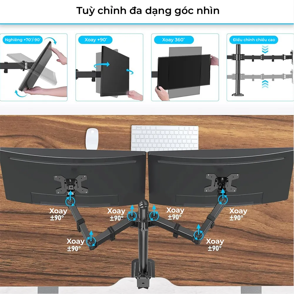 Giá Treo 2 Màn Hình Kẹp Bàn M052 (17-27 inch) - ảnh 5