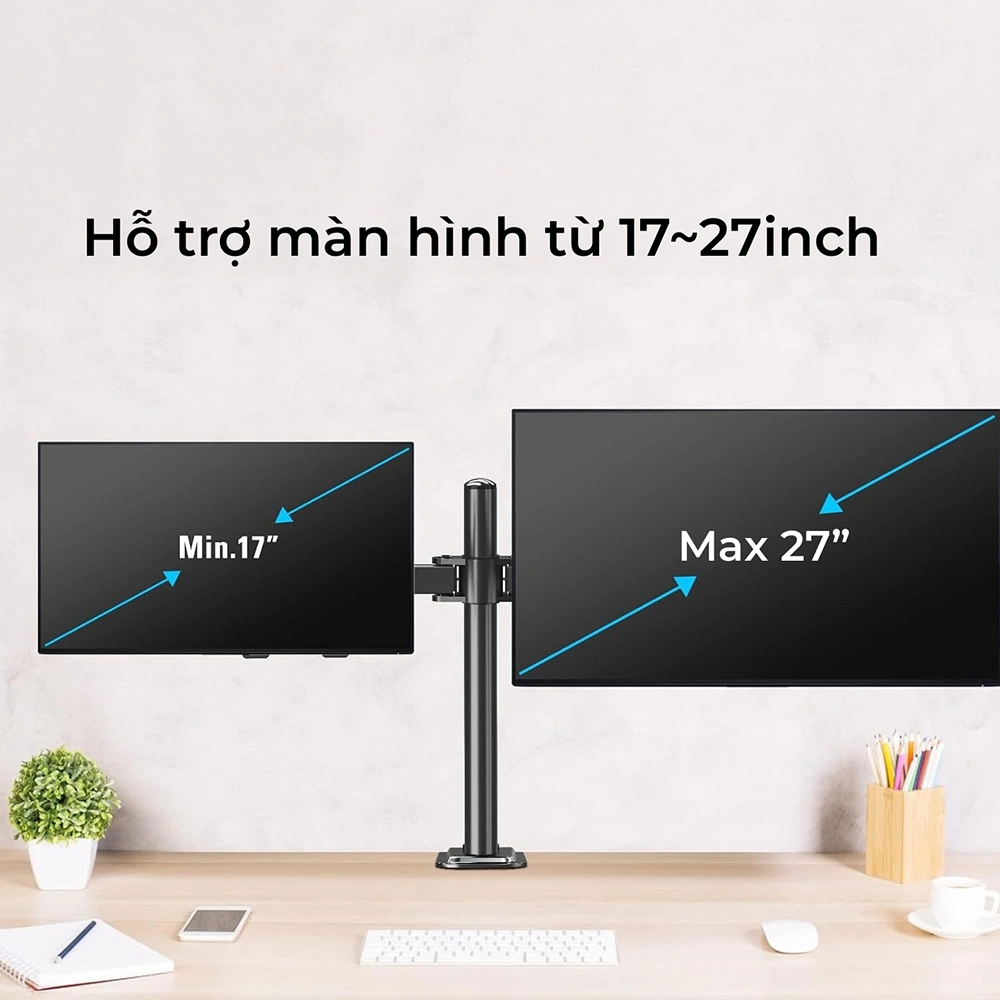 Giá Treo 2 Màn Hình Kẹp Bàn M052 (17-27 inch)